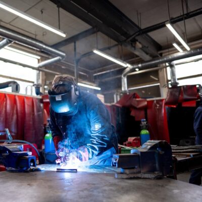 A student welding